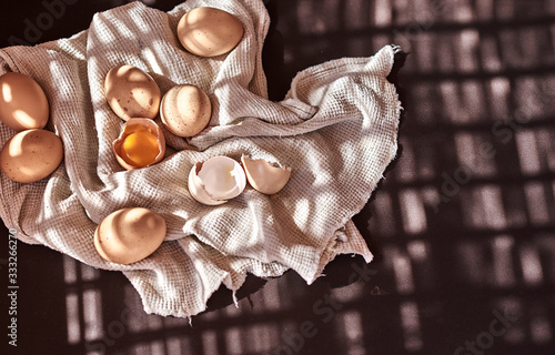 easter composition of chicken eggs