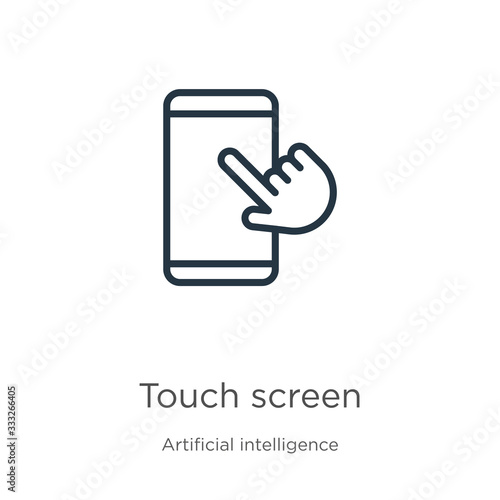 Touch screen icon. Thin linear touch screen outline icon isolated on white background from augmented reality collection. Line vector sign, symbol for web and mobile