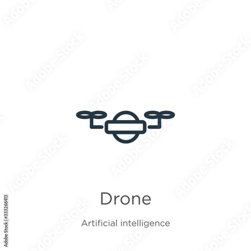 Drone icon. Thin linear drone outline icon isolated on white background from artificial intelligence collection. Line vector sign, symbol for web and mobile
