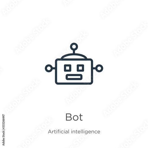 Bot icon. Thin linear bot outline icon isolated on white background from artificial intelligence collection. Line vector sign, symbol for web and mobile