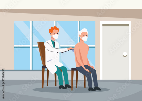doctor protecting elderly person characters