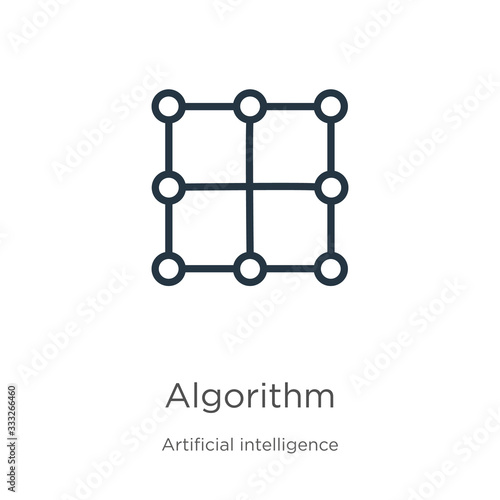 Algorithm icon. Thin linear algorithm outline icon isolated on white background from artificial intelligence collection. Line vector sign, symbol for web and mobile