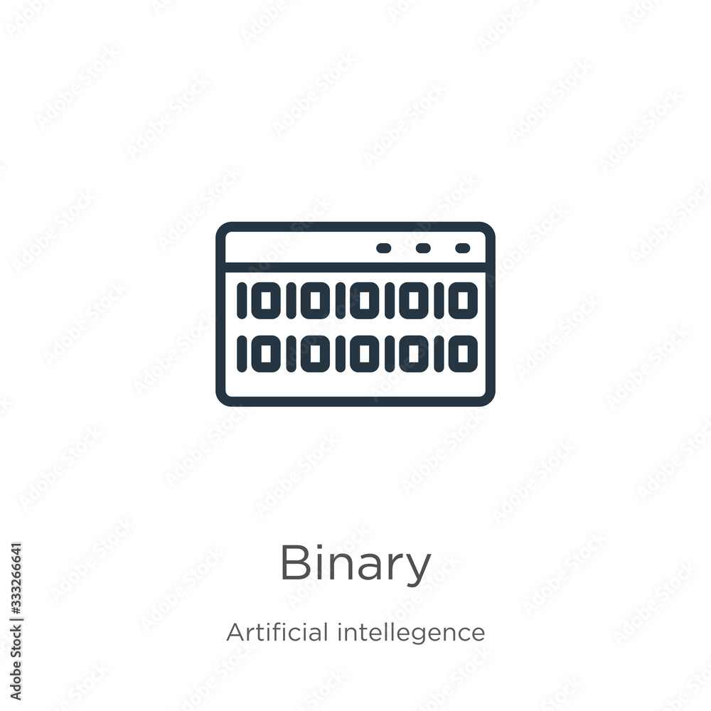 Binary icon. Thin linear binary outline icon isolated on white background from artificial intelligence collection. Line vector sign, symbol for web and mobile Binary icon. Thin linear binary outline icon isolated on white background from artificial intelligence collection. Line vector sign, symbol for web and mobile