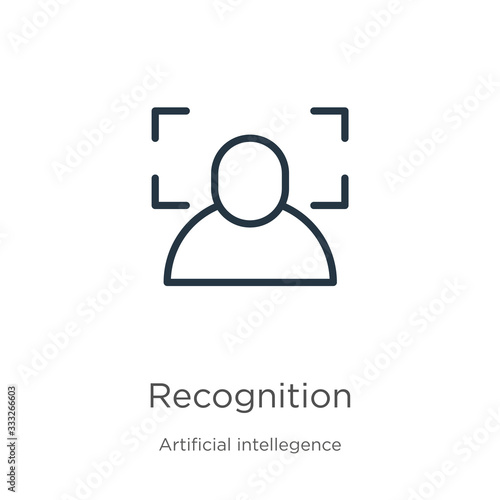 Recognition icon. Thin linear recognition outline icon isolated on white background from artificial intelligence collection. Line vector sign, symbol for web and mobile
