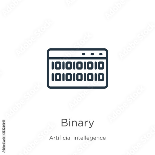 Binary icon. Thin linear binary outline icon isolated on white background from artificial intelligence collection. Line vector sign, symbol for web and mobile