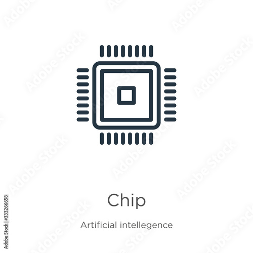 Chip icon. Thin linear chip outline icon isolated on white background from artificial intelligence collection. Line vector sign, symbol for web and mobile