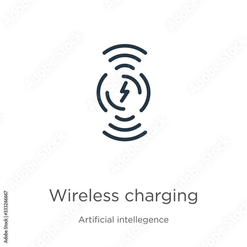 Wireless charging icon. Thin linear wireless charging outline icon isolated on white background from artificial intellegence and future technology collection. Line vector sign, symbol for web and