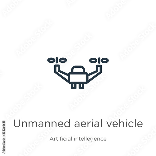 Unmanned aerial vehicle icon. Thin linear unmanned aerial vehicle outline icon isolated on white background from artificial intellegence and future technology collection. Line vector sign, symbol for