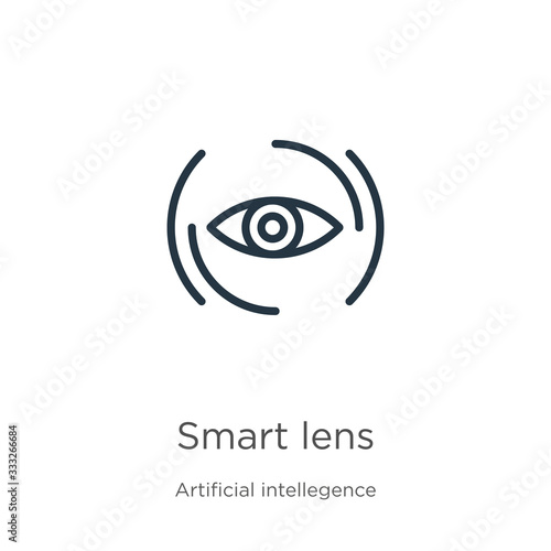 Smart lens icon. Thin linear smart lens outline icon isolated on white background from artificial intellegence and future technology collection. Line vector sign, symbol for web and mobile