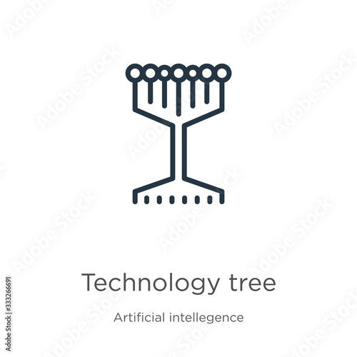 Technology tree icon. Thin linear technology tree outline icon isolated on white background from artificial intellegence and future technology collection. Line vector sign, symbol for web and mobile