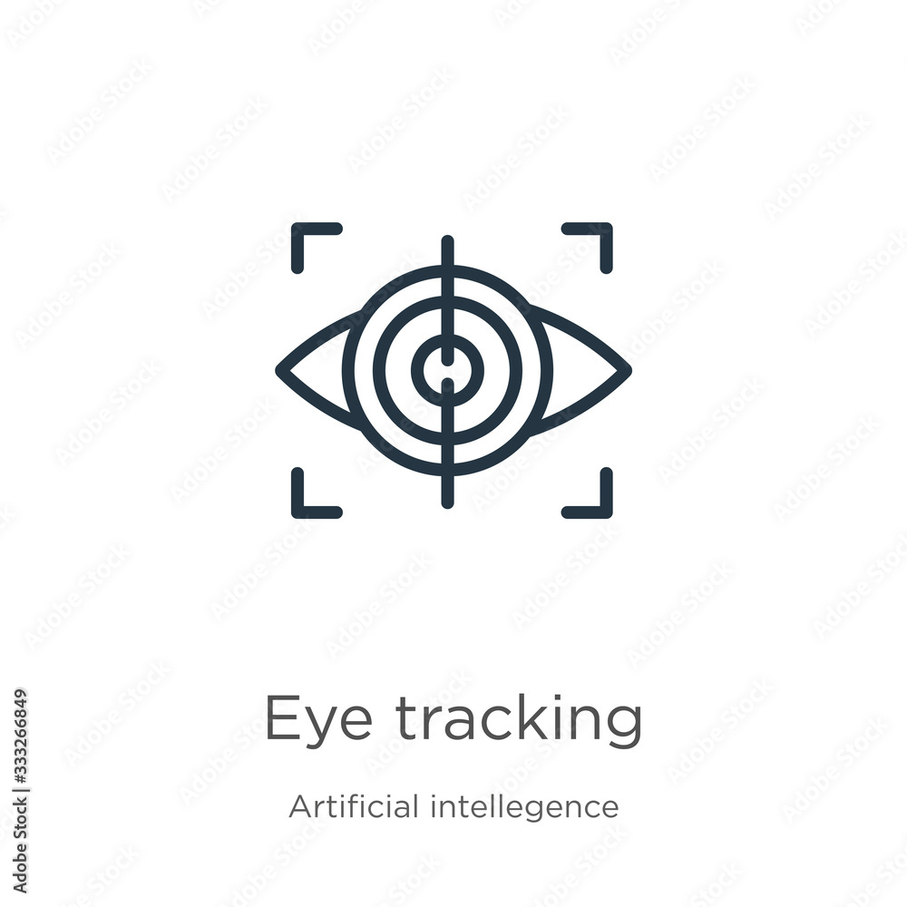 Eye tracking icon. Thin linear eye tracking outline icon isolated on white background from artificial intellegence and future technology collection. Line vector sign, symbol for web and mobile Eye tracking icon. Thin linear eye tracking outline icon isolated on white background from artificial intellegence and future technology collection. Line vector sign, symbol for web and mobile