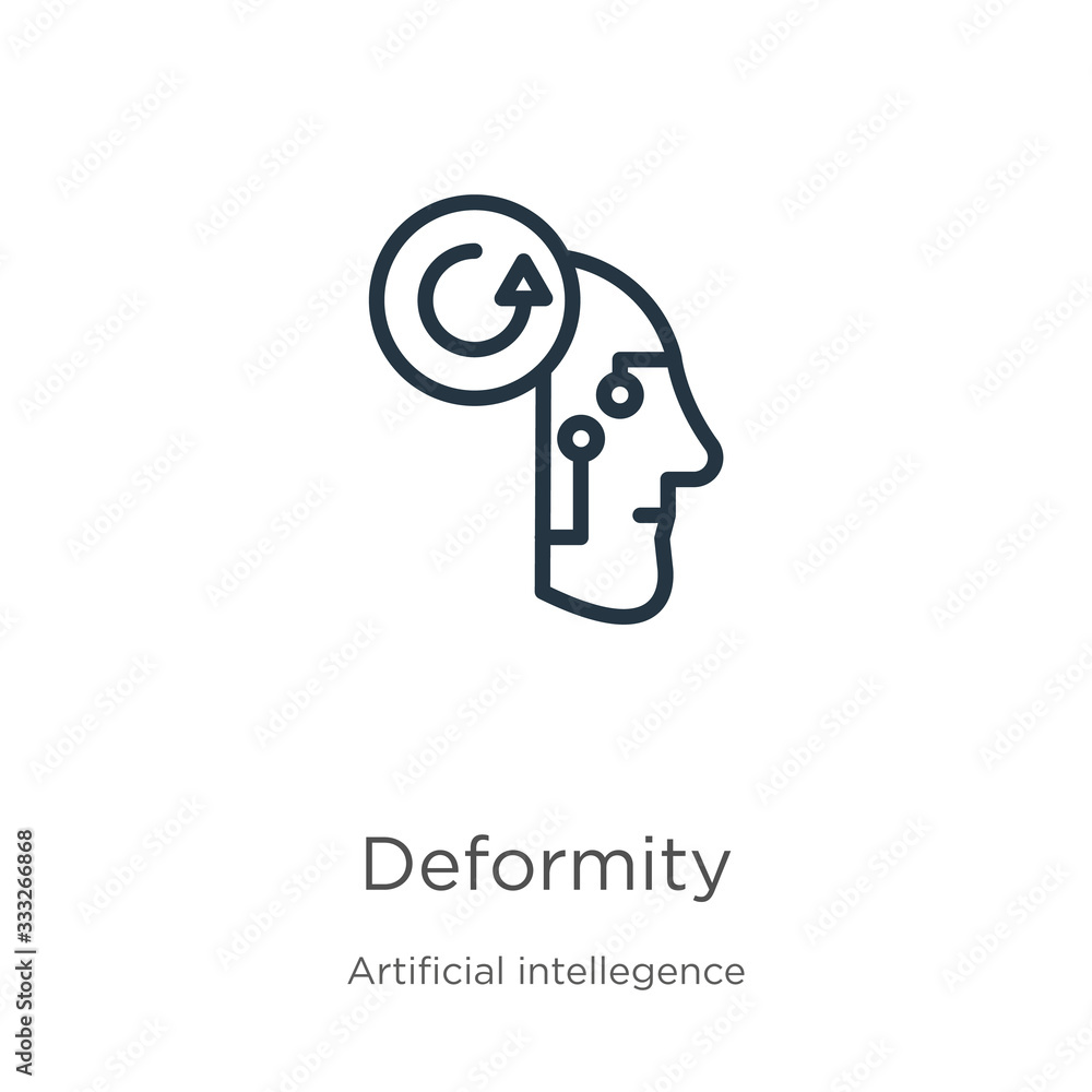 Deformity icon. Thin linear deformity outline icon isolated on white background from artificial intellegence and future technology collection. Line vector sign, symbol for web and mobile Deformity icon. Thin linear deformity outline icon isolated on white background from artificial intellegence and future technology collection. Line vector sign, symbol for web and mobile
