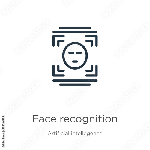 Face recognition icon. Thin linear face recognition outline icon isolated on white background from artificial intellegence and future technology collection. Line vector sign, symbol for web and mobile