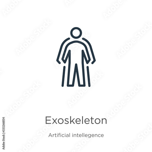 Exoskeleton icon. Thin linear exoskeleton outline icon isolated on white background from artificial intellegence and future technology collection. Line vector sign  symbol for web and mobile