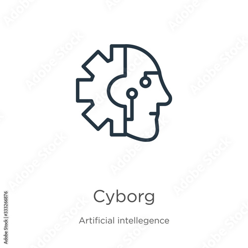 Cyborg icon. Thin linear cyborg outline icon isolated on white background from artificial intellegence and future technology collection. Line vector sign, symbol for web and mobile