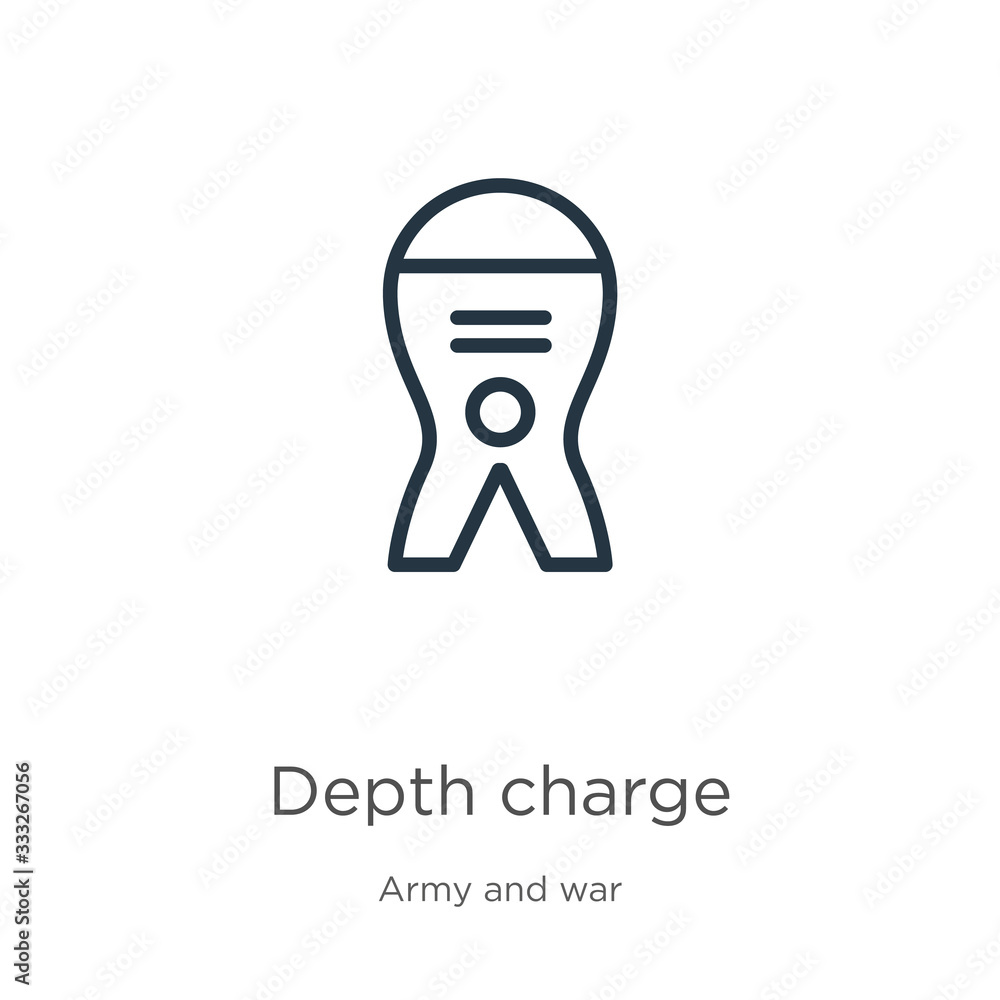 Depth charge icon. Thin linear depth charge outline icon isolated on white background from army and war collection. Line vector sign, symbol for web and mobile