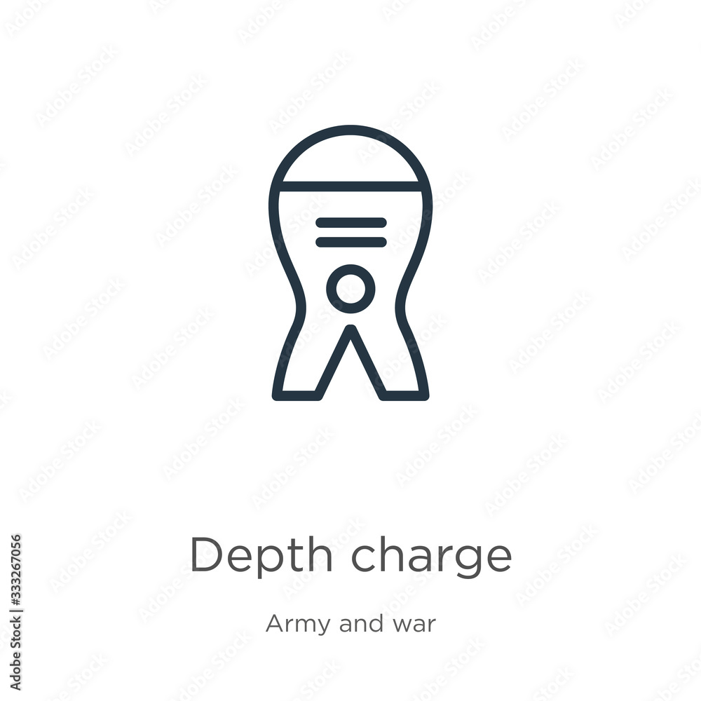 Depth charge icon. Thin linear depth charge outline icon isolated on white background from army and war collection. Line vector sign, symbol for web and mobile Depth charge icon. Thin linear depth charge outline icon isolated on white background from army and war collection. Line vector sign, symbol for web and mobile