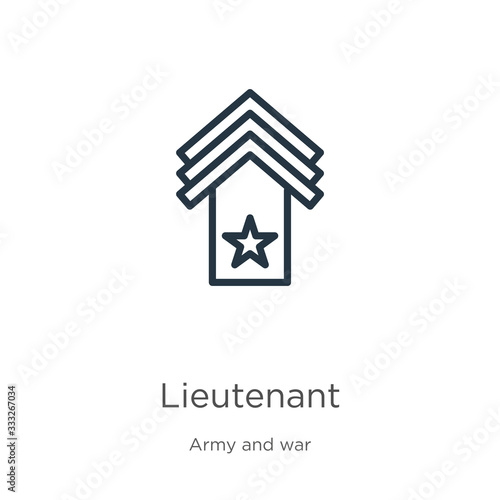 Lieutenant icon. Thin linear lieutenant outline icon isolated on white background from army and war collection. Line vector sign, symbol for web and mobile