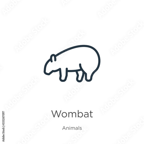 Wombat icon. Thin linear wombat outline icon isolated on white background from animals collection. Line vector sign, symbol for web and mobile