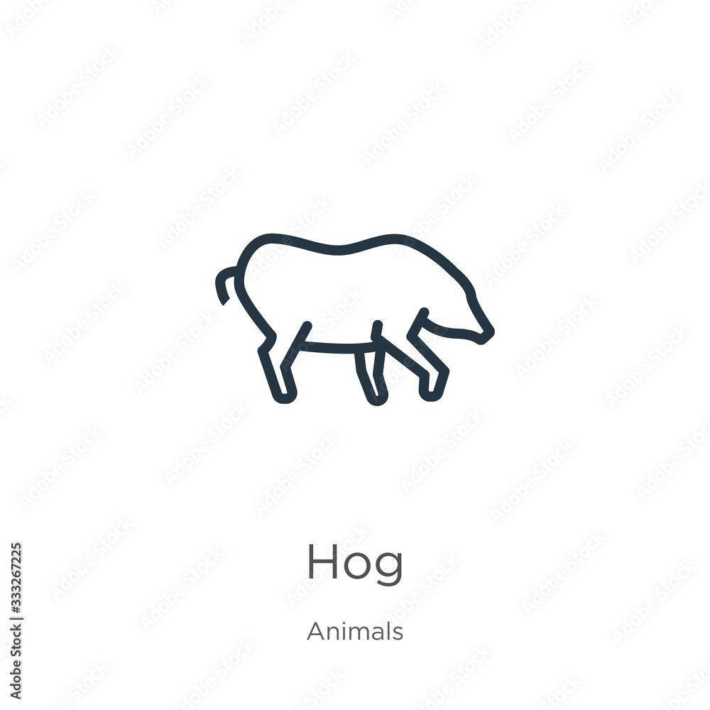 Hog icon. Thin linear hog outline icon isolated on white background from animals collection. Line vector sign, symbol for web and mobile