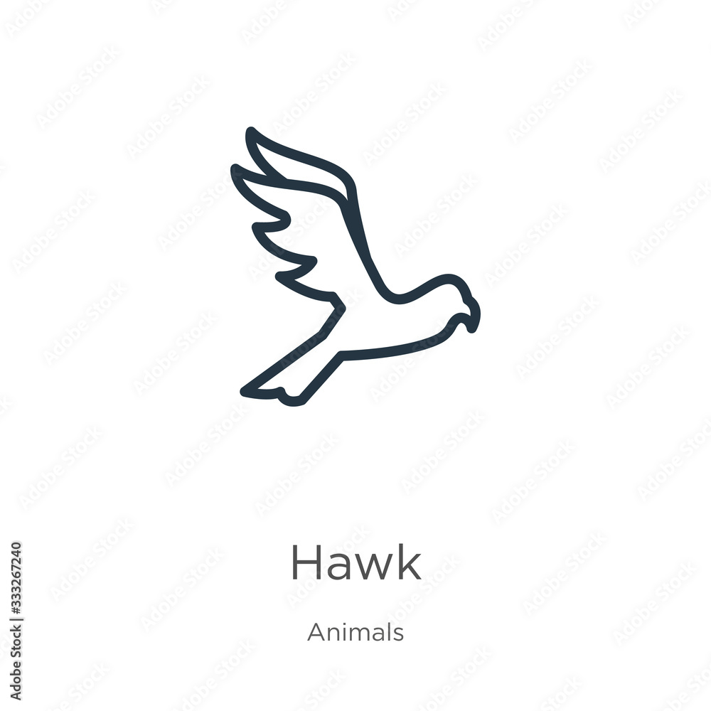 Hawk icon. Thin linear hawk outline icon isolated on white background from animals collection. Line vector sign, symbol for web and mobile Hawk icon. Thin linear hawk outline icon isolated on white background from animals collection. Line vector sign, symbol for web and mobile