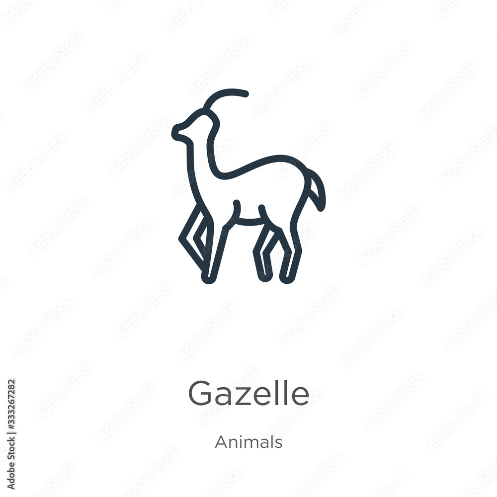 Gazelle icon. Thin linear gazelle outline icon isolated on white background from animals collection. Line vector sign, symbol for web and mobile Gazelle icon. Thin linear gazelle outline icon isolated on white background from animals collection. Line vector sign, symbol for web and mobile