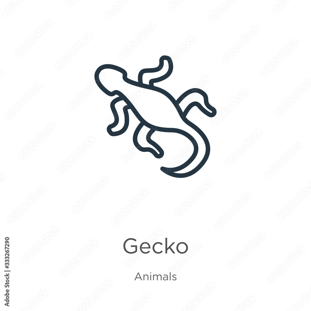 Gecko icon. Thin linear gecko outline icon isolated on white background from animals collection. Line vector sign, symbol for web and mobile Gecko icon. Thin linear gecko outline icon isolated on white background from animals collection. Line vector sign, symbol for web and mobile
