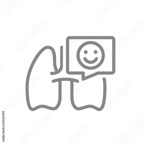 Lungs with happy face in speech bubble line icon. Healthy internal organ symbol