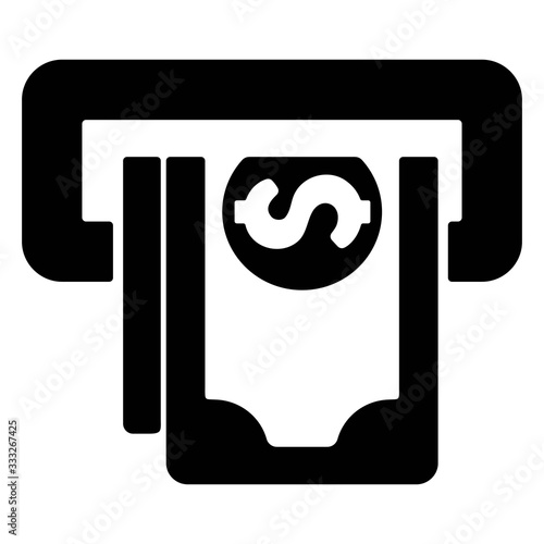 Cash money withdrawal from ATM. Dollar sign. Banking, finance concept. Flat icon illustration.