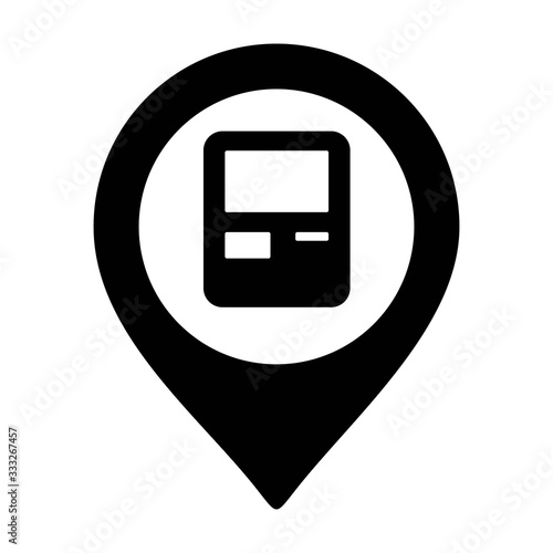 Map pointer with ATM cashpoint icon. Money withdraw location pin.