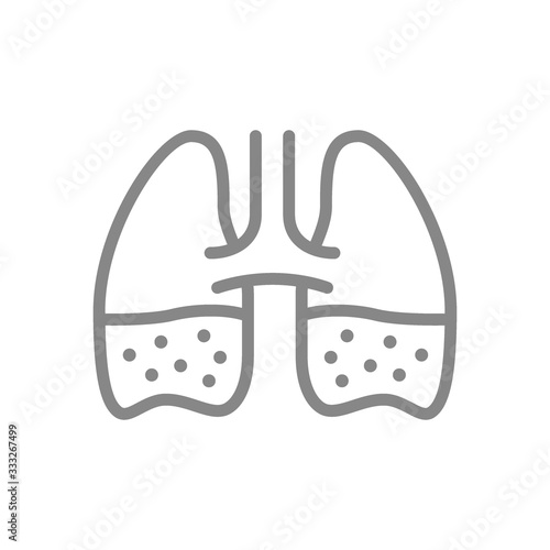 Lungs with phlegm line icon. Pleurisy, edema, pneumonia, tuberculosis, bronchitis symbol