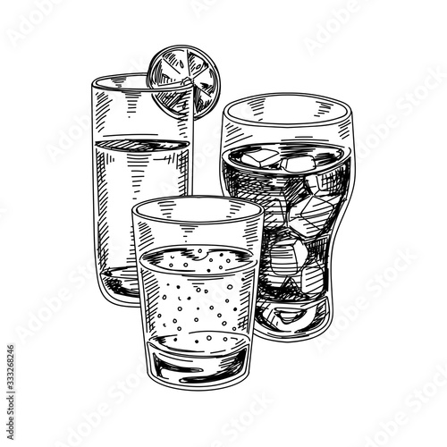 Composition with alcoholic cocktails, hand drawn vector illustration.