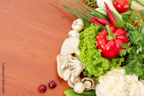 Vegetable set food on woode...