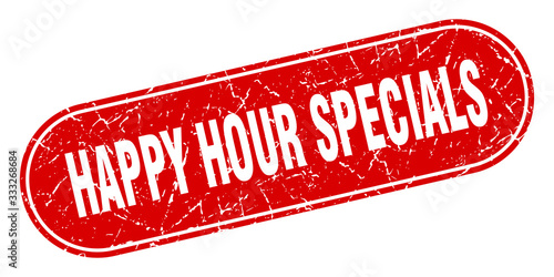 happy hour specials sign. happy hour specials grunge red stamp. Label