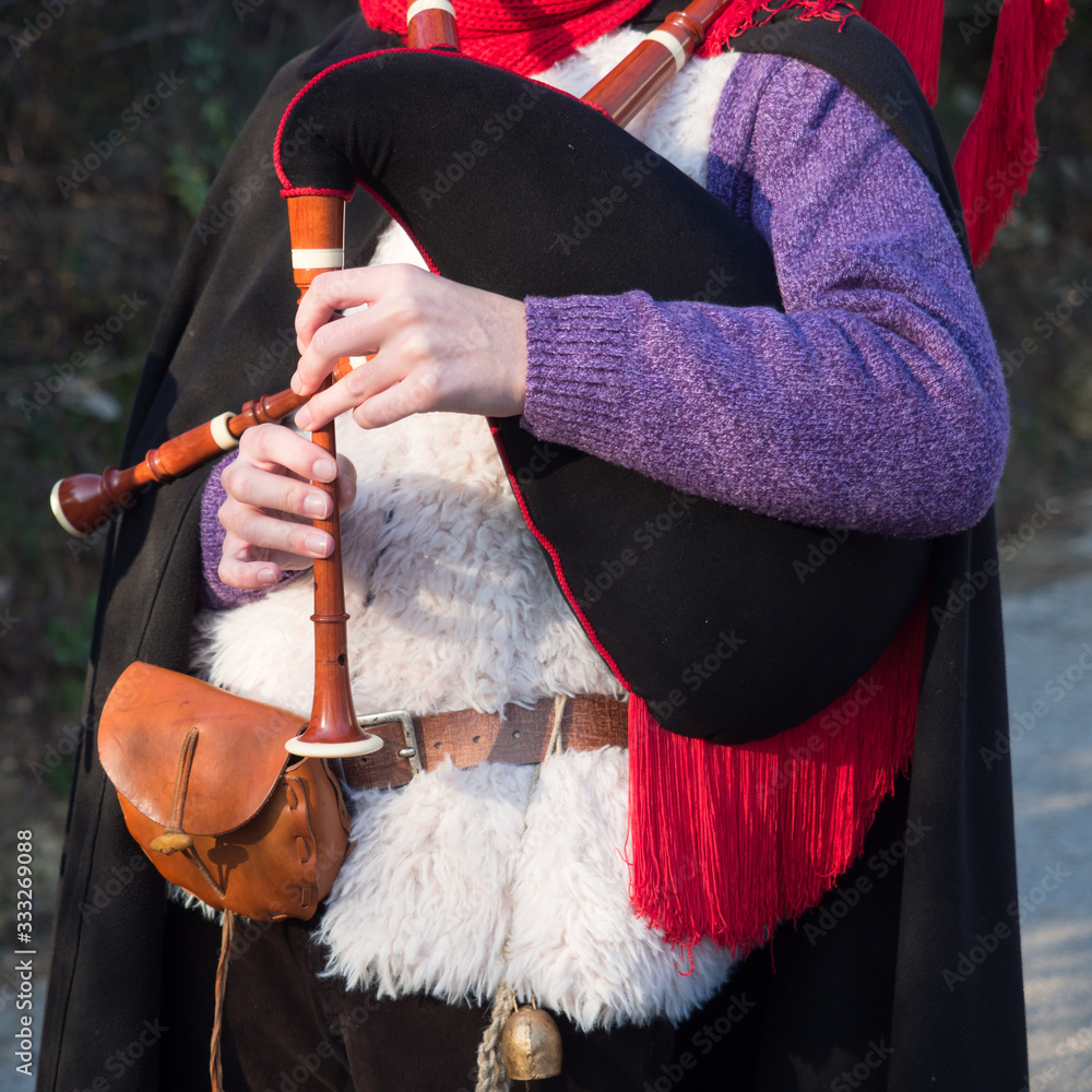 Fototapeta premium Bagpipe player outdoors.