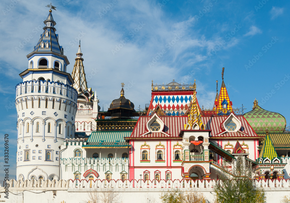 Towers and walls of Izmailovo Kremlin in Moscow 17.10.2019