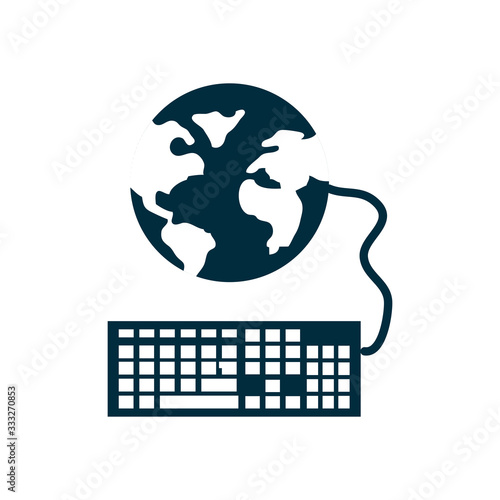 online education concept, global sphere with keyboard device icon, silhouette style