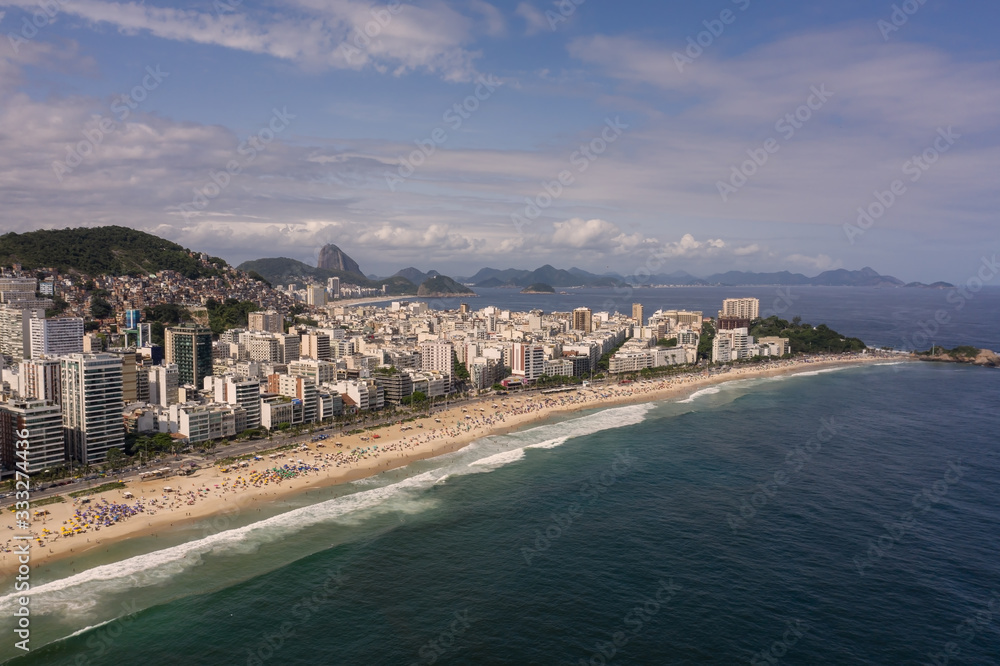 Aerial view of Rio de Janeiro, Ipanema and Copacabana beach in the summer
