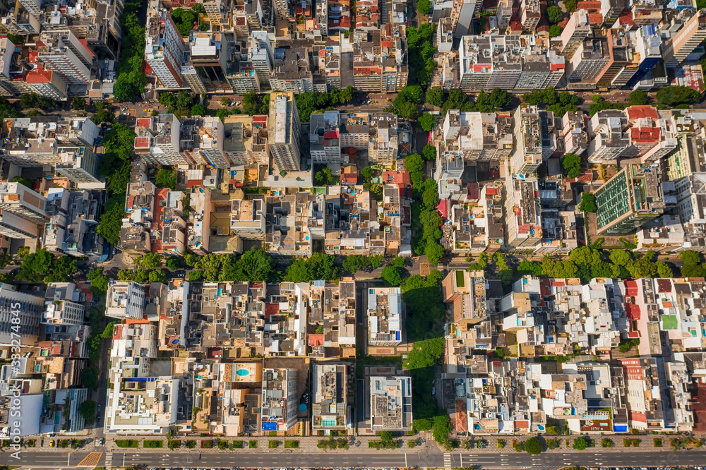 Aerial, high altitude view of Rio de Janeiro in Brazil