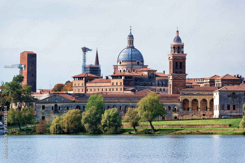 Cityscape of old city in Mantua and Mincio River