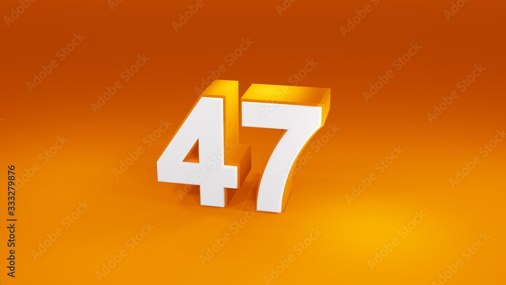 Number 47 in white on orange gradient background, isolated number 3d render Number 47 in white on orange gradient background, isolated number 3d render