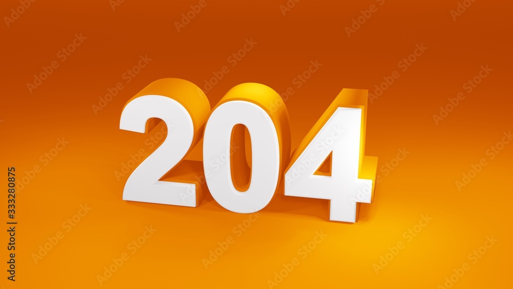 Number 204 in white on orange gradient background, isolated number 3d render Number 204 in white on orange gradient background, isolated number 3d render