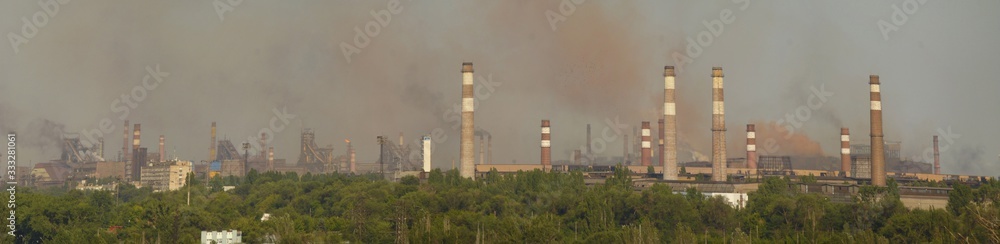 Panorama of the metallurgical factory. Air pollution. Mineral fossa. Smoke and gas pattern. Panorama of the metallurgical factory. Air pollution. Mineral fossa. Smoke and gas pattern.