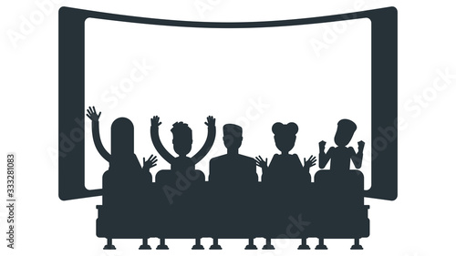 Silhouettes of people in cinema. Flat vector illustration.