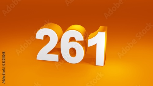 Number 261 in white on orange gradient background, isolated number 3d render