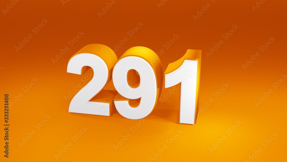 Number 291 in white on orange gradient background, isolated number 3d render Number 291 in white on orange gradient background, isolated number 3d render