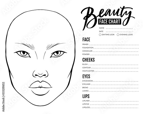 Face chart Blank. Makeup Artist Vector template. photo