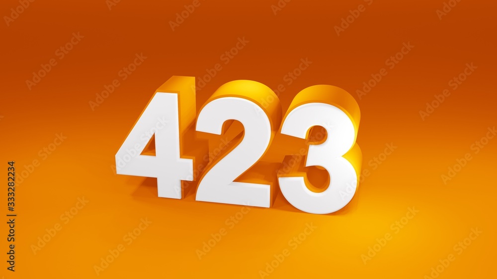 Number 423 in white on orange gradient background, isolated number 3d render Number 423 in white on orange gradient background, isolated number 3d render