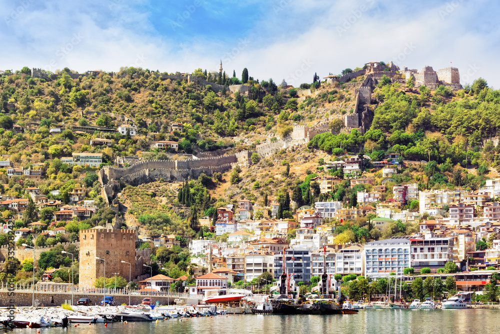 Panoramic view of Alanya, Kizil Kule or Red Tower .Turkey