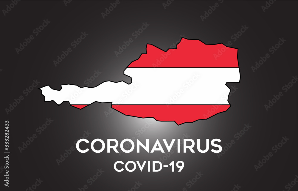 CoronaVirus in Austria and Country flag inside Country border Map Vector Design. CoronaVirus in Austria and Country flag inside Country border Map Vector Design.